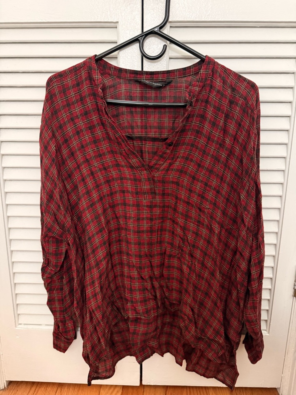 Zara Red Plaid V-Neck Tunic Top